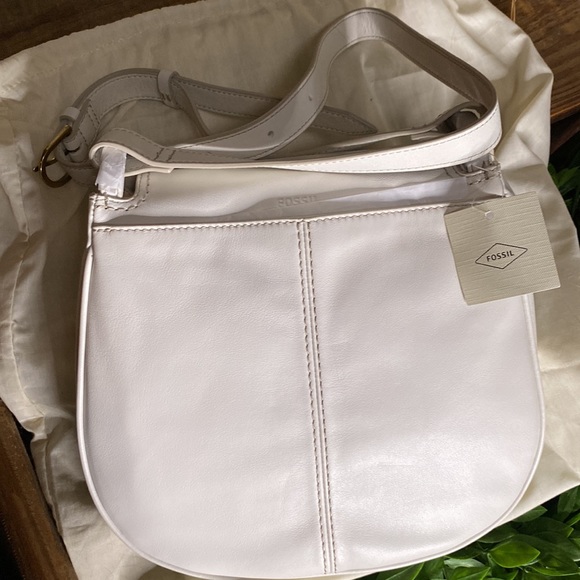 Fossil White Leather GiGi  Studded Flap Closure Adjustable Angora Crossbody Bag - Picture 7 of 16